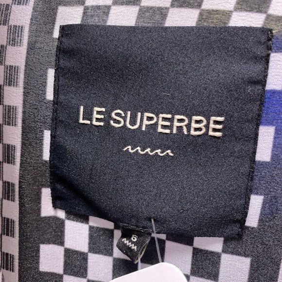 NWT Le Superbe Black & White Checked Silk Button-up Dress Size 6 - Picture 6 of 8